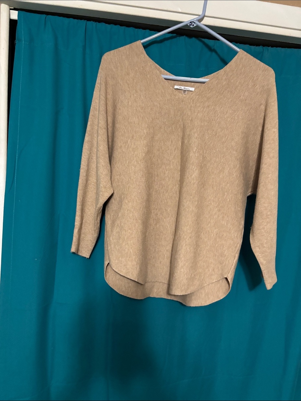 Relaxed V-Neck Lightweight Sweater in Tan